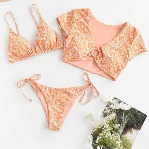 Zaful floral ring reversible 3 piece swimsuit